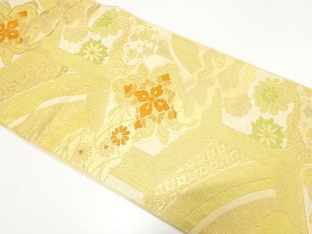 JAPANESE KIMONO / ANTIQUE FUKURO OBI / WOVEN FLORAL CREST & KIKU